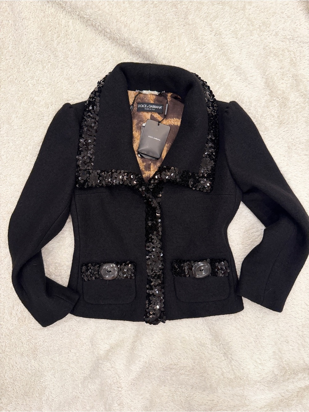 NWT Y2K Dolce & Gabbana Black Sequin Trim Wool Women's Jacket